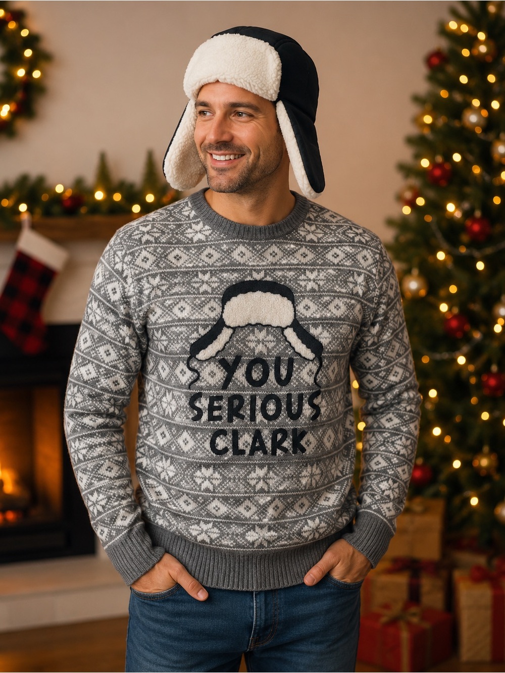 Christmas Vacation Quote Sweater You Serious Clark Gray Nordic Long Sleeve Sz L